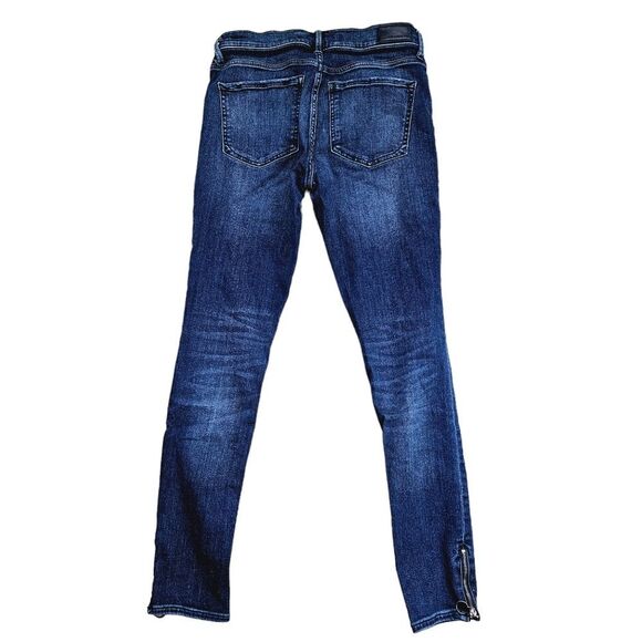 Express -1106 Blue Dark Wash Mid Rise Zip Ankle Skinny Jeans Leggings Size 4L - Picture 2 of 7